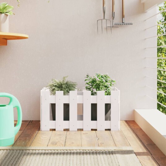Plantekasse med gjerdedesign hvit 60x30x30 cm heltre furu