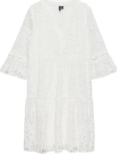 Vero Moda Curve   Blondetunika vmHoney Lace 3/4 V neck Tunic Wvn   Hvit