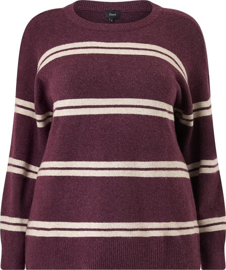 Zizzi Genser Mvista Stripe L/S Pullover Rød