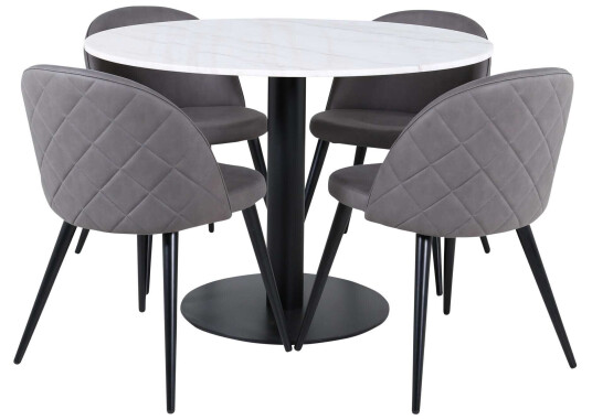 Venture Design Estelle & Velvet spisegruppe Grå/hvit 4 stoler & bord 106 cm