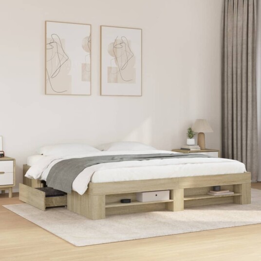 Sengeramme sonoma eik 200x200 cm konstruert tre 8721102854491 Sengeramme sonoma eik 200x200 cm konstruert tre 8721102854491