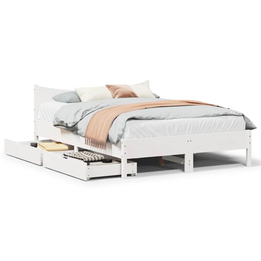  Sengeramme med skuffer hvit 160x200 cm heltre furu 8721102942891