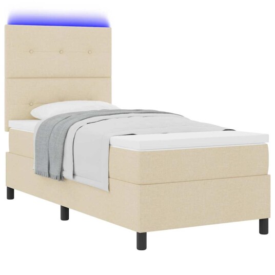 Box Spring seng med madrass & LED cream 90x200 cm stoff 3342842