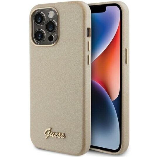Guess Mobildeksel til iPhone 15 Pro 6,1" Glitter Glossy Skrift Gull Guess Mobildeksel til iPhone 15 Pro 6,1" Glitter Glossy Skrift Gull