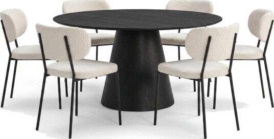 Siena Spisegruppe rund 150 cm Svart med 6 Gemmiano spisestoler Svart