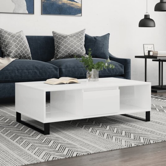 Salongbord høyglans hvit 104x60x35 cm konstruert tre 8720845439026