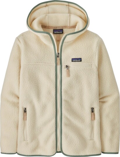 Patagonia Women's Retro Pile Fleece Hoody Natural W/ellwood Green S