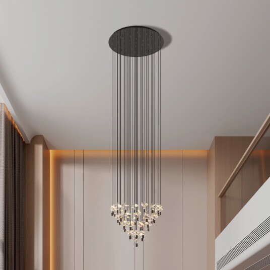 Comareira hengelampe nikkel 220 x 78 cm CCT – Stars of Light   Stue   Moderne   Glass   Med flere lyskilder