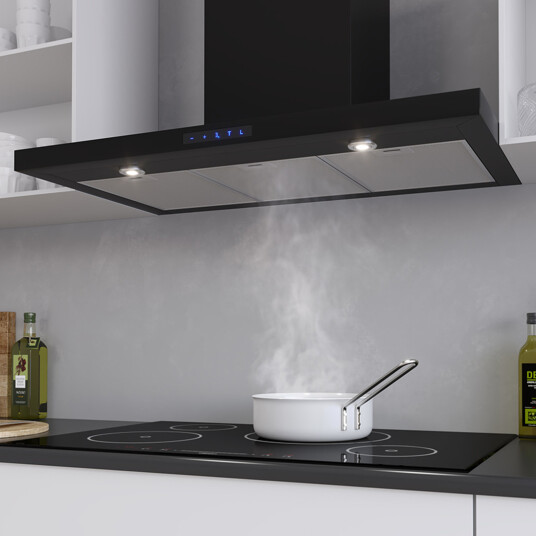 Thermex Harwich II Vegghengt Kjøkkenventilator 90 cm med Belysning og Kullfilter Svart Thermex Harwich II Vegghengt Kjøkkenventilator 90 cm med Belysning og Kullfilter Svart