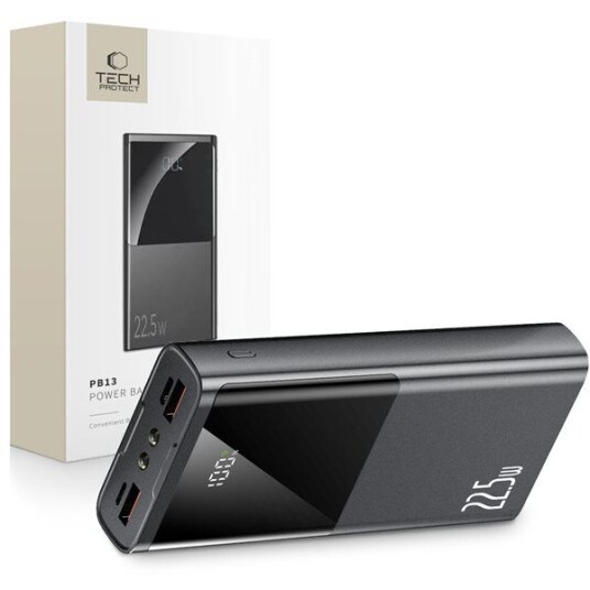 Tech-Protect PB13 20000 mAh Powerbank 22,5W med USB-A og USB-C - Grå