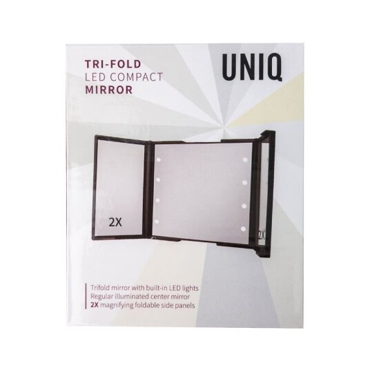 Trifold kosmetikk / sminkespeil med LED-lys fra UNIQ svart Trifold kosmetikk / sminkespeil med LED-lys fra UNIQ svart
