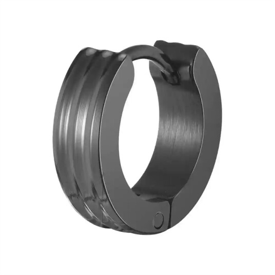 Sort Ridge Hoop Maskulin Herreørering i Sort IP Stål Sort Ridge Hoop Maskulin Herreørering i Sort IP Stål