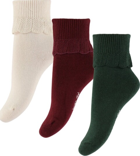 Konges Sløjd Sokker 3 pack Green Mix m. Volang Konges Sløjd 29/32 Sokker Beige Bordeaux Grønn