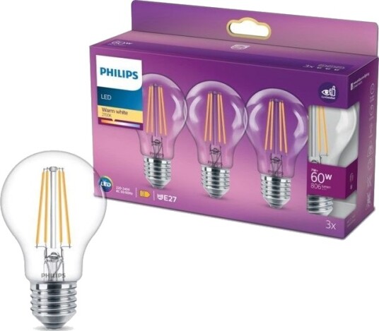 Philips LED-globepære E27 806 lm 3-pk. Philips LED-globepære E27 806 lm 3-pk.