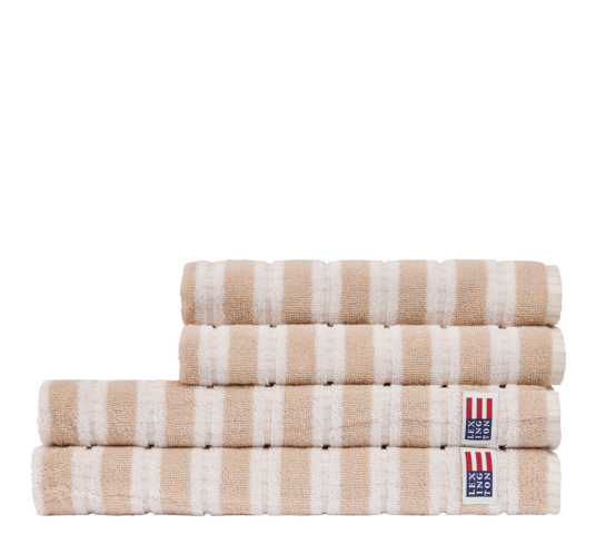 Lexington - Stripete frotté håndkle 70x50 cm lys beige/off white Lexington - Stripete frotté håndkle 70x50 cm lys beige/off white