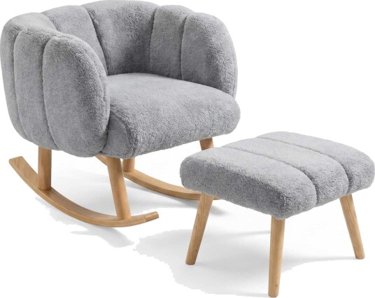 Ørelappstol og puffesett 2 deler Atelier Del Sofa Lotus 70 x 94 x 42 cm Grå