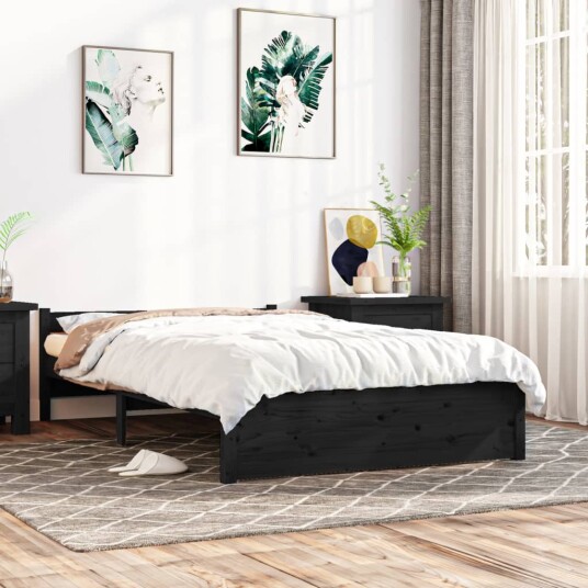 vidaXL Sengeramme svart heltre 135x190 cm 4FT6 Double vidaXL Sengeramme svart heltre 135x190 cm 4FT6 Double