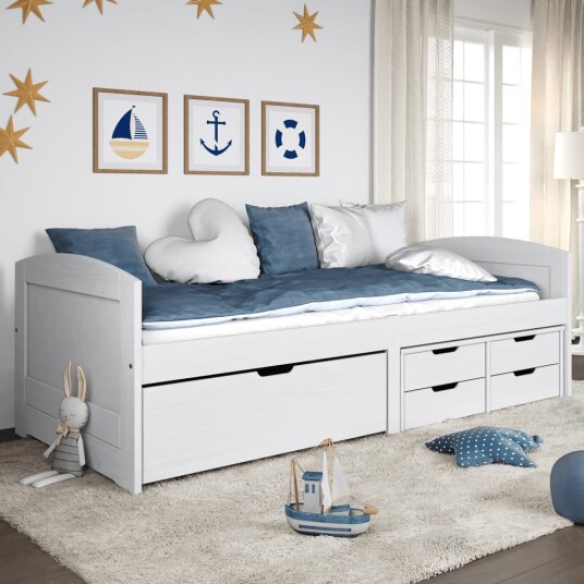 Dagseng med 5 skuffer IRUN hvit 90x200 cm heltre furu 8721012134232