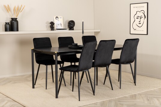 Venture Home Pelle Spisegruppe 190 cm Rektangulær med 6 Windu stoler Sort