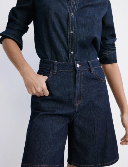 Mango High Waist Straight Fit Denim Shorts Navy 46