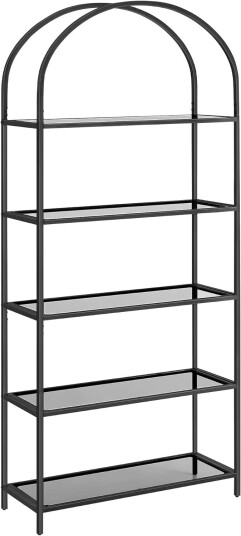 Elegant 5-lags glasshylle for hjemmeinnredning og oppbevaring