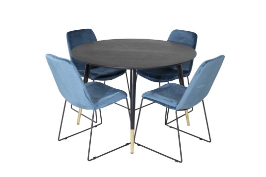 Venture Design Dipp & Muce spisegruppe Svart/blå 4 st stoler & bord 115 cm