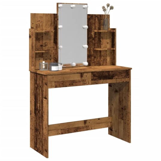  Sminkebord med LED gammelt tre 96x40x142 cm 8721158443144