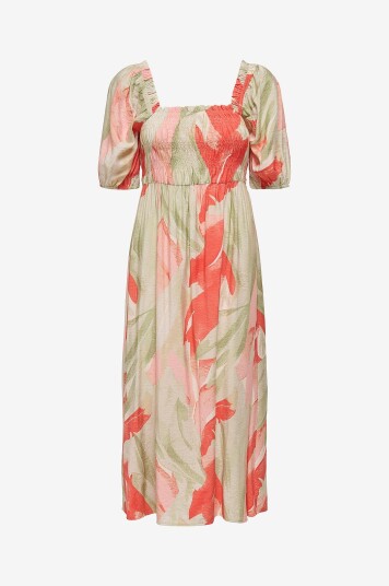 JDY - Kjole jdyCamille 2/4 Smock Midi Dress Wvn - Beige