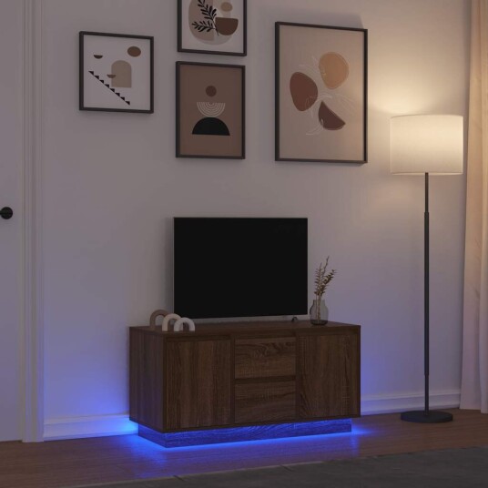 TV benk med LED lys brun eik 100x41x50 cm TV benk med LED lys brun eik 100x41x50 cm