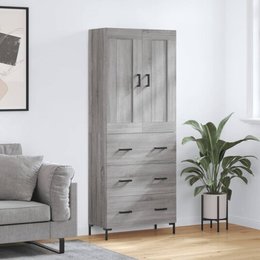 Highboard grå sonoma 69,5x34x180 cm konstruert tre Highboard grå sonoma 69,5x34x180 cm konstruert tre