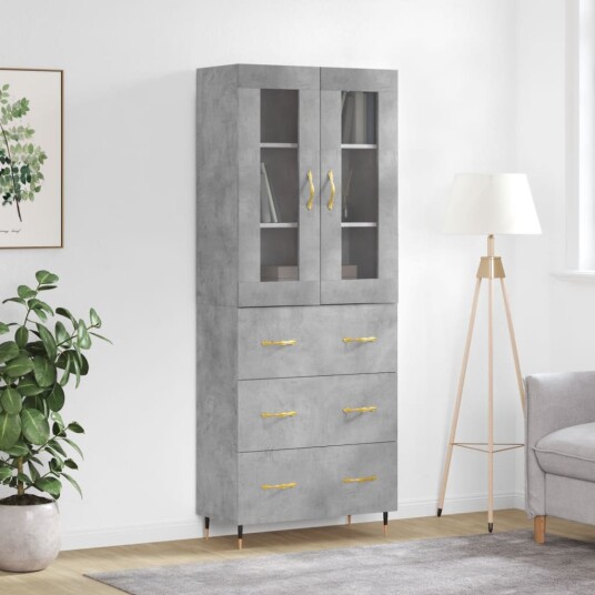 vidaXL Highboard betong grå 69,5x34x180 cm konstruert tre 8720845478117