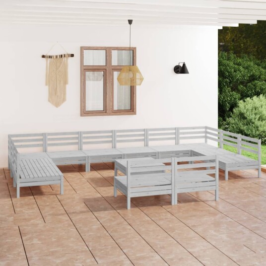 vidaXL Hagesofagruppe 13 deler hvit heltre furu