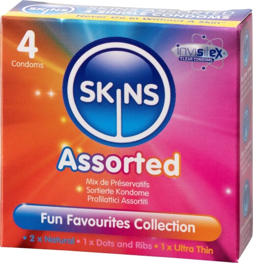 Skins Forskjellige Kondomer 4 stk - Svart Skins Forskjellige Kondomer 4 stk - Svart