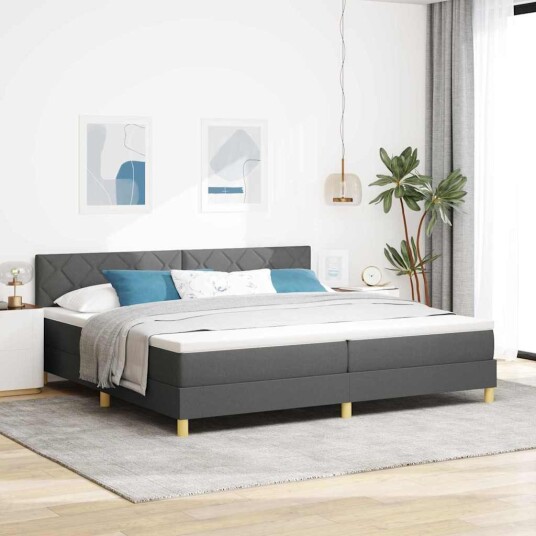  Box Spring seng med madrass mørkegrå 200x200 cm stoff