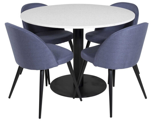 Venture Design Razzia & Velvet spisegruppe Hvit/blå 4 st stoler & bord 106 cm