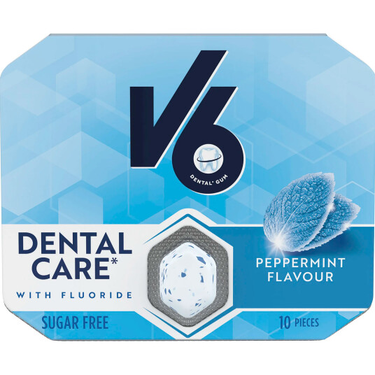 V6 Sukkerfri Peppermint Tyggegummi Med Fluor 10 stk V6 Sukkerfri Peppermint Tyggegummi Med Fluor 10 stk