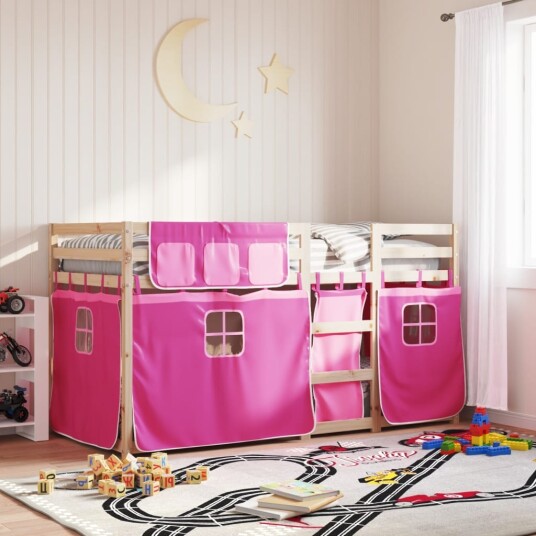 Køyeseng med gardiner rose 90x190 cm heltre furu