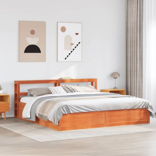 Sengeramme med hodegavl voksbrun 180x200 cm heltre furu 3306335