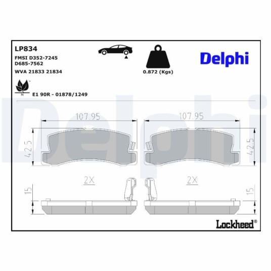 Bremseklosser sett DELPHI LP834