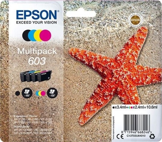 Epson-Blekk Epson Originalblekk / Blekk C13t03u64010, Cmyk, 1X3,4Ml + 3X2,4Ml, Epson Expression Home Xp-2100, 2105, 3100, 3105 Wf-2310