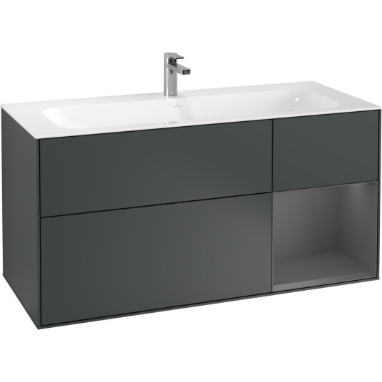 VILLEROY & BOCH FINION SERVANTSKAP 120 MIDNATTSBLÅ MATT LAKK EMOTION-LYS, HØYRESTILT ANTRASITTGRÅ HYLLE VILLEROY & BOCH FINION SERVANTSKAP 120 MIDNATTSBLÅ MATT LAKK EMOTION-LYS, HØYRESTILT ANTRASITTGRÅ HYLLE