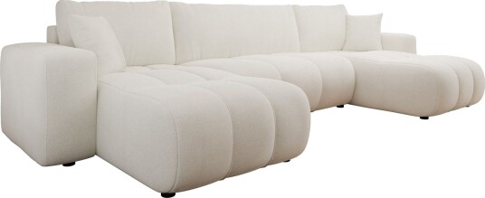 Flo Sovesofa med Dobbel Sjeselong 4 seter i Plysj   Hvit