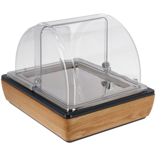 VEGA Buffetsystem komplett Montana eik rustfritt stål GN 1/2; Størrelse GN 1/2, 36.5x30.5x27.4 cm (LxBxH); Eik/Transparent/Stålgrå; Rektangulær