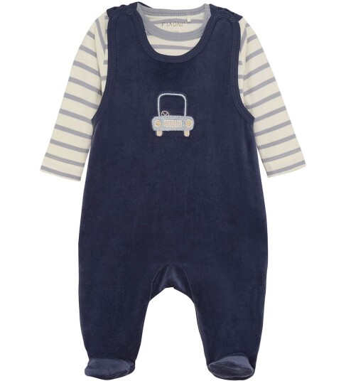 Blå Sparkebukse m. Body I/e Velur Indigo Blue Blå 56 Jumpsuit Blå Hvit