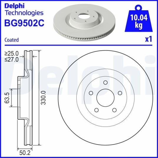 Bremseskive DELPHI BG9502C Bremseskive DELPHI BG9502C