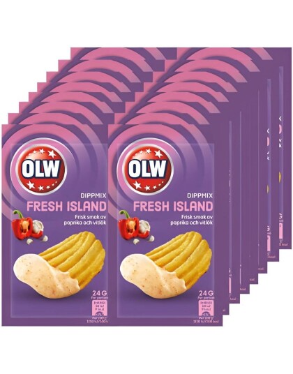 16 stk OLW Fresh Island Dipmix   Frisk Smak av Paprika og Hvit Løk   Hel Eske 384 gram
