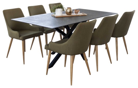 Venture Design Piazza & Plaza spisegruppe Grå/grønn 6 st stoler & bord 180 x 90 cm