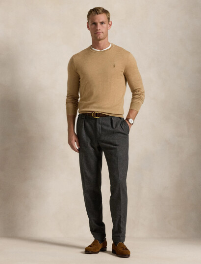 Polo Ralph Lauren Slim Fit Washable Wool Crewneck Sweater - Brown - L