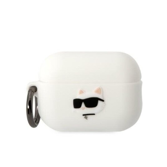 Karl Lagerfeld Klap2runchh Airpods Pro 2 Deksel Bialy/Hvit Silikon Choupette Head 3D