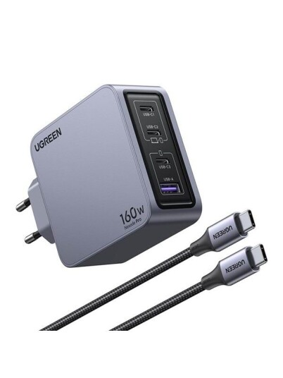 UGREEN Nexode Pro 160W Hurtiglader med 4 USB-porter og USB-C-kabel Grå UGREEN Nexode Pro 160W Hurtiglader med 4 USB-porter og USB-C-kabel Grå